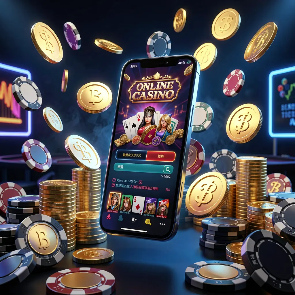 AC96 online casino app promotion banner featuring a phone floating above golden coins and poker chips with a dark blue and black background illuminated by cinematic neon glow in a realistic 3D render AC96 online casino app promotion banner featuring a phone floating above golden coins and poker chips with a dark blue and black background illuminated by cinematic neon glow in a realistic 3D render