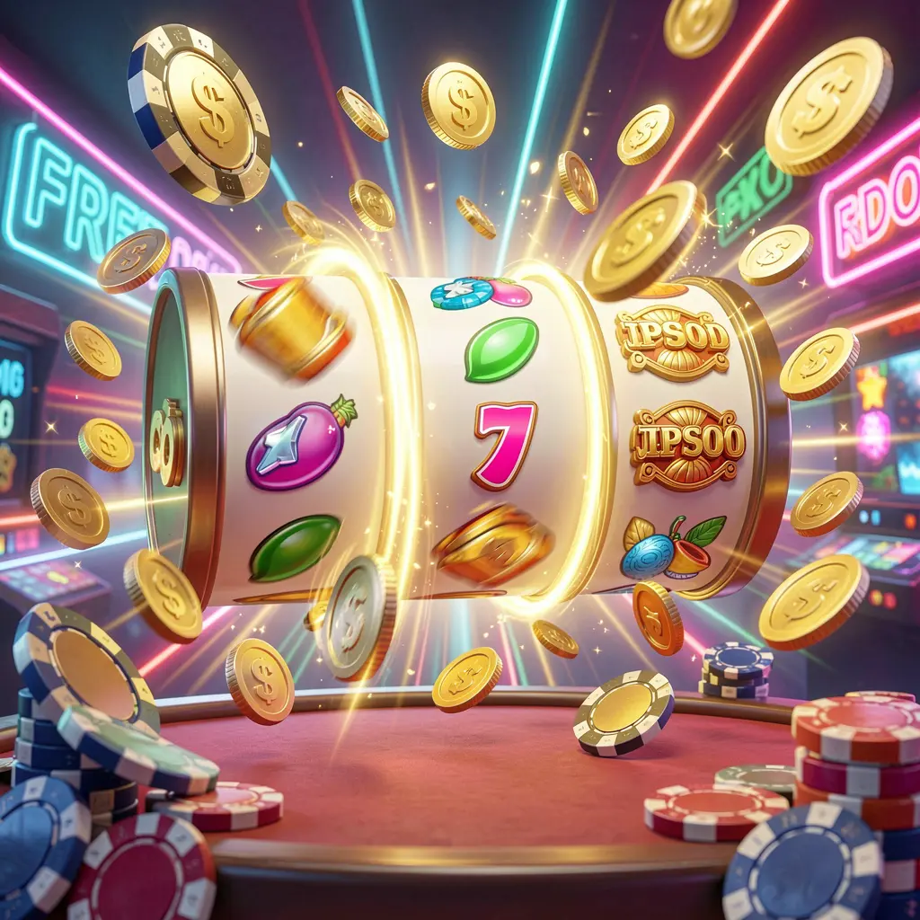 AC96 online casino free spins bonus concept featuring colorful slot machine reels spinning with golden light effects, flying coins, jackpot symbols, and casino chips on a vibrant neon background in a dynamic 3D render AC96 online casino free spins bonus concept featuring colorful slot machine reels spinning with golden light effects, flying coins, jackpot symbols, and casino chips on a vibrant neon background in a dynamic 3D render