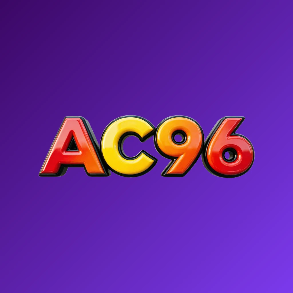 Vibrant AC96 logo design featuring bold heavy typography in bright red, yellow, and orange colors with a glossy 3D effect, showcasing energetic modern branding on a transparent background in a wide horizontal rectangular wordmark style for a website header.